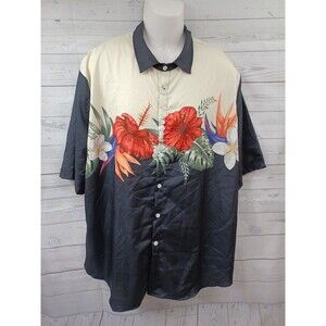 Mens Shirt Black Yellow Tropical Flowers Hibiscus Short Sleeve 3XL Beach